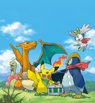  charizard chunsoft empoleon game_freak meganium official_art pikachu pok&eacute;mon_fushigi_no_dungeon_sora_no_tankentai pokemon pokemon_(game) pokemon_mystery_dungeon pokemon_mystery_dungeon_explorers_of_sky prinplup shaymin sugimori_ken 