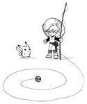  fishing_rod game_freak mato monochrome official_art pikachu poke_ball pokemon pokemon_(game) pokemon_rgby pokemon_special pokemon_yellow rod simple_background yellow_(pokemon) 