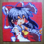  black_hair brown_hair hair_ribbon hair_tubes hakurei_reimu highres lego open_mouth photo pixel_art ribbon solo table touhou you_rei_(blowback) 