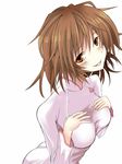  bloody_moon blush breast_suppress breasts brown_eyes brown_hair grin medium_breasts misaka_worst open_mouth short_hair smile solo to_aru_majutsu_no_index vietnamese_dress 