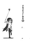  akemi_homura black_hair blush glasses golf golf_club greyscale highres long_hair magical_girl mahou_shoujo_madoka_magica monochrome pantyhose parody pro_golfer_saru solo swinging totsuki_tooka translated 