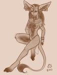  ankh anthro breasts clothed clothing ear_piercing earring egyptian female half-dressed jerboa loincloth mosa necklace nipples piercing solo topless tyu 