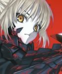  armor artoria_pendragon_(all) black_armor blonde_hair cropped fate/stay_night fate_(series) matsuryuu pale_skin saber_alter solo yellow_eyes 