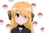  anime_coloring blonde_hair choker hair_over_one_eye long_hair poke_ball poke_ball_theme pokemon pokemon_(game) pokemon_dppt shirona_(pokemon) simple_background smile solo white_background younger yuukami_(wittsu) 