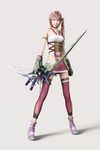  3d absurdres blue_eyes bow_(weapon) crossbow final_fantasy final_fantasy_xiii final_fantasy_xiii-2 gloves highres jewelry long_hair naora_yusuke necklace official_art pink_hair serah_farron side_ponytail solo thighhighs weapon 
