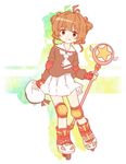  bad_id bad_pixiv_id brown_hair cardcaptor_sakura elbow_pads full_body green_eyes hat hat_removed headwear_removed holding holding_hat holding_wand hoshi_no_tsue inline_skates ishikoro_(apol) kinomoto_sakura knee_pads magical_girl roller_skates school_uniform serafuku short_hair skates solo tomoeda_elementary_school_uniform wand 