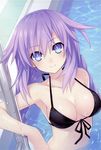  absurdres bikini bikini_top black_bikini blue_eyes braid breasts choujigen_game_neptune cleavage front-tie_top highres light_smile long_hair medium_breasts neptune_(series) official_art partially_submerged pool pool_ladder purple_hair purple_heart shiny shiny_skin smile solo swimsuit symbol-shaped_pupils tsunako twin_braids twintails very_long_hair 