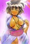  blush breasts dark_skin feathers large_breasts short_hair sweat 