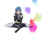  blue_hair green_eyes maria_traydor pantyhose sitting skirt solo square_enix star_ocean star_ocean_till_the_end_of_time 
