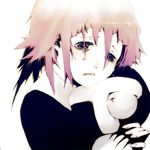  crona_(soul_eater) cuddling morphine_(pixiv) pale_skin pink_hair purple_eyes ragnarok_(demon_sword) sad solo soul_eater tears 