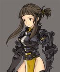  armor brown_eyes brown_hair copyright_request natsuhara ponytail simple_background solo 