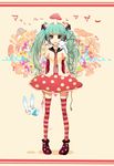  aimaina hatsune_miku heterochromia highres long_hair multiple_girls mushroom mushroom_mother_(vocaloid) mushroomized necktie pigeon-toed skirt souno_kazuki striped striped_legwear thighhighs tongue twintails vocaloid 