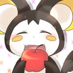  big_ears blush emolga eyes_closed flying_squirrel fruit happy karikurai mammal nintendo open_mouth pok&#233;mon pok&eacute;mon rodent solo squirrel tail teeth video_games 