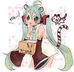  animal_ears blush box detached_sleeves hatsune_miku headset holding long_hair necktie open_mouth shinryou_rei sleeves_past_wrists solo spring_onion tail tiger_ears tiger_tail twintails very_long_hair vocaloid whiskers 
