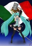  angel211283 blue_eyes blue_hair flag gradient gradient_background hatsune_miku long_hair mexican mexico simple_background skirt solo spanish thighhighs twintails very_long_hair vocaloid 