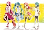  :q aqua_hair arisaka_ako bad_id bad_pixiv_id bag blue_eyes casual green_hair gumi hatsune_miku long_hair megurine_luka multiple_girls nanase_kanon pink_eyes pink_hair skirt smile thighhighs tongue tongue_out twintails vocaloid 