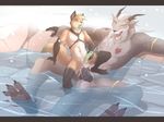  abs anal anal_penetration anthro balls biceps big_penis black_penis canine chinese_dragon cowgirl_position cum cum_in_ass cum_inside cum_while_penetrated cumshot demonancer_(character) dragon duo erection eyes_closed fox fur furred_dragon gay green_penis hindpaw holding_penis horn interspecies jewelry knot leather male mammal muscles nude on_top open_mouth orgasm paws pecs penetration penis reclining scalie sex size_difference straddling tanith tight_fit tongue tongue_out twinkle-sez water 