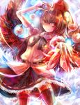  brown_eyes brown_hair camera hat looking_at_viewer maho_moco shameimaru_aya solo thighhighs tokin_hat touhou wings 