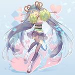  bandages hatsune_miku heart highres japanese_clothes long_hair nicohi one_eye_closed open_mouth pom_poms skirt solo thighhighs twintails very_long_hair vocaloid 