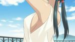  animated animated_gif armpits arms_up bare_shoulders breasts erect_nipples gif green_hair lowres midriff no_bra r-15 sideboob tank_top twintails 