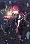  anglerfish bad_id bad_pixiv_id barefoot black_legwear blurry chain depth_of_field explosive fangs feet lena_(zoal) long_hair mine_(weapon) naval_mine open_mouth original personification red_hair restraints slit_pupils solo thighhighs toeless_legwear toes underwater yellow_eyes 