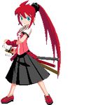  animated animated_gif blue_eyes gif girl gloves katana long_hair lowres pixel_art ponytail red_hair sword weapon 