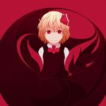  bad_id bad_pixiv_id blonde_hair dise hair_ribbon red_background red_eyes ribbon rumia short_hair solo touhou 