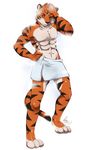  anthro covering feline kubikitsune male mammal muscles nude pose shower solo standing tail tiger topless towel unknown_artist 