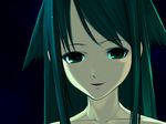  chuuou_higashiguchi dark face game_cg green_eyes green_hair light_smile open_mouth saya saya_no_uta solo 