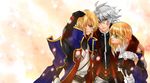  arc_system_works blazblue blazblue:_calamity_trigger blonde_hair girl gloves green_eyes jin_kisaragi kisaragi_jin male noel_vermillion ragna_the_bloodedge simple_background white_hair wink 