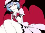  bad_id bad_pixiv_id bat_wings blue_hair dise flat_color hat red_background red_eyes remilia_scarlet slit_pupils solo touhou wings 