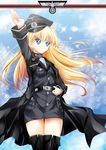  blonde_hair blue_eyes daiteikoku hat iron_cross long_hair millelunar nazi peaked_cap reichsadler retia_adolf salute solo straight-arm_salute swastika thighhighs uniform world_war_ii zettai_ryouiki 