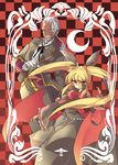  1boy 1girl arc_system_works blazblue blonde_hair bow dress girl gloves grey_hair long_hair male orange_eyes ponytail rachel_alucard ribbon twintails valkenhayn_r_hellsing vampire very_long_hair 