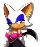  breasts cleavage clothed clothing eyelashes eyeshadow female fur half-closed_eyes makeup mammal nancher plain_background rouge_the_bat sega solo sonic_(series) teal_eyes white white_background white_fur wings 