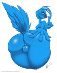  2019 anthro avian balls bantar2 beak big_butt bird blue_eyes blue_feathers blush butt digital_media_(artwork) feathers girly hi_res invalid_tag looking_at_viewer meme nude simple_background smile solo thick_thighs tweetfur twitter wings 