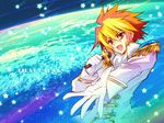  bad_id bad_pixiv_id blonde_hair carnelian epaulettes fabulous gloves male_focus microphone multicolored_hair open_mouth outstretched_hand red_eyes red_hair solo star star_driver tsunashi_takuto two-tone_hair uniform 