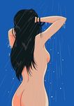  1girl 80s arms_up ass black_hair breasts cat&#039;s_eye cat's_eye fanservice female kisugi_hitomi nude oldschool screencap shower shower_scene sideboob solo wet 