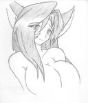  angel_the_catgirl animal_ears big_breasts black_and_white blush breasts cute female hair huge_breasts long_hair monochrome nude solo 