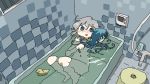  1girl animal bathing bathtub blue_eyes grey_hair nude octopus original tsukumizu_yuu water 