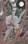  ^^ anus blonde_hair butt eyes_closed female fur grey_fur hair lemur mammal moon nude paul_lucas presenting primate pussy raised_tail smile solo tail tree wood 
