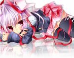  :&lt; animal_ears bad_id bad_pixiv_id black_legwear blazer bunny_ears jacket purple_hair red_eyes reisen_udongein_inaba ribbon solo tetsu_tissue thighhighs touhou 