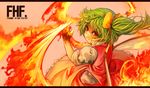  alternate_color bow daiyousei dress engrish fire green_hair hair_bow injury long_hair pyrokinesis ranguage red_eyes sachito side_ponytail solo touhou wings 