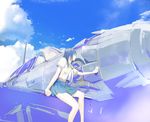  aircraft airplane arm_support bad_id bad_pixiv_id black_hair blue cloud day from_below j2m_raiden midriff military original school_uniform serafuku sitting sky solo takeshima_satoshi 