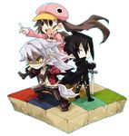  2boys bad_id bad_pixiv_id black_hair brown_eyes brown_hair disgaea faux_figurine fenrich_(disgaea) fingerless_gloves gloves hat jacket kazamatsuri_fuuka long_hair makai_senki_disgaea_4 multiple_boys open_clothes open_jacket pink_hat pointy_ears prinny purple_eyes sword tail tsukiko_(meltdown) twintails valvatorez_(disgaea) weapon white_hair yellow_eyes 