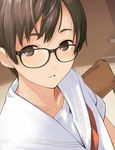  brown_eyes brown_hair copyright_request face glasses kamo_(gafas) looking_at_viewer lowres school_uniform short_hair solo 