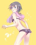  adjusting_clothes adjusting_swimsuit ass bad_id bad_pixiv_id bikini black_bikini black_hair blue_eyes blush body_blush breasts kingdom_hearts kingdom_hearts_358/2_days looking_at_viewer m3_(mmm003) parted_lips pink_towel short_hair small_breasts solo swimsuit towel towel_around_neck xion_(kingdom_hearts) yellow_background 