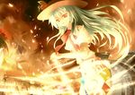  bad_id bad_pixiv_id blue_hair blush fire food fruit hat highres hinanawi_tenshi jebura long_hair pyrokinesis red_eyes ribbon skirt solo sword sword_of_hisou touhou weapon 