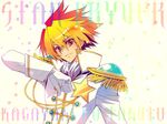  aiguillette bad_id bad_pixiv_id blonde_hair carnelian coat epaulettes gloves male_focus multicolored_hair red_eyes red_hair solo star star_driver tsunashi_takuto two-tone_hair 