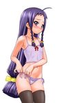  ayase_yue braid flat_chest gambler_club horny kousaka_jun lingerie long_hair mahou_sensei_negima! navel panties pettanko pinup purple_eyes purple_hair thighhighs twin_braids underwear undressing 