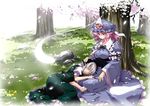  ghost hairband hat japanese_clothes konpaku_youmu konpaku_youmu_(ghost) lap_pillow multiple_girls pink_hair saigyouji_yuyuko short_hair silver_hair sitting sleeping touhou tree triangular_headpiece try 